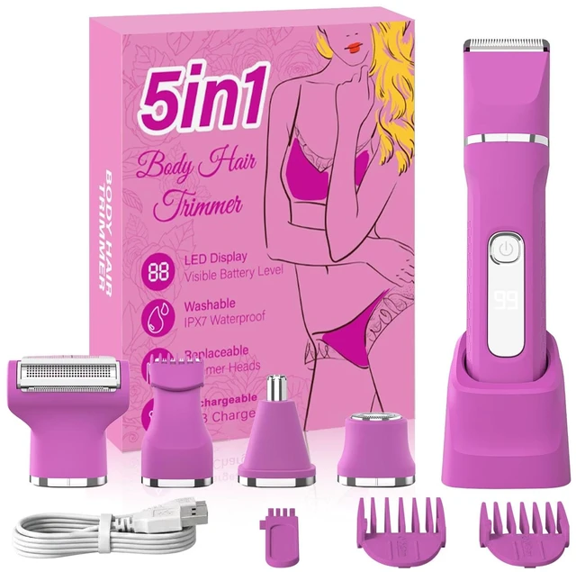 Main image of Bikini Trimmer for Women,Electric Shaver for Women, IPX7 Waterproof Razor Shaver,Women's Electric Razor,Intimate Shaver for Women,with 5 Blades,Charging Cable,Recharge DockRose Pink