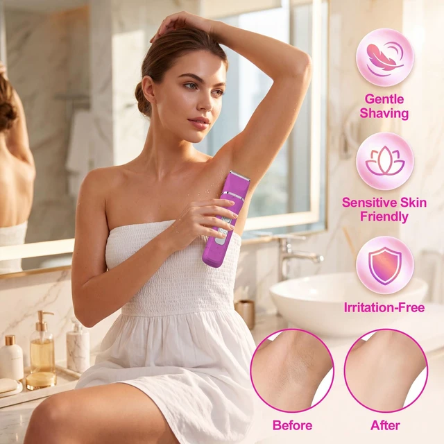 Alt view image 2 of 7 - Bikini Trimmer for Women,Electric Shaver for Women, IPX7 Waterproof Razor Shaver,Women's Electric Razor,Intimate Shaver for Women,with 5 Blades,Charging Cable,Recharge DockRose Pink