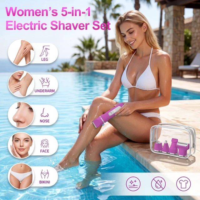 Alt view image 4 of 7 - Bikini Trimmer for Women,Electric Shaver for Women, IPX7 Waterproof Razor Shaver,Women's Electric Razor,Intimate Shaver for Women,with 5 Blades,Charging Cable,Recharge DockRose Pink