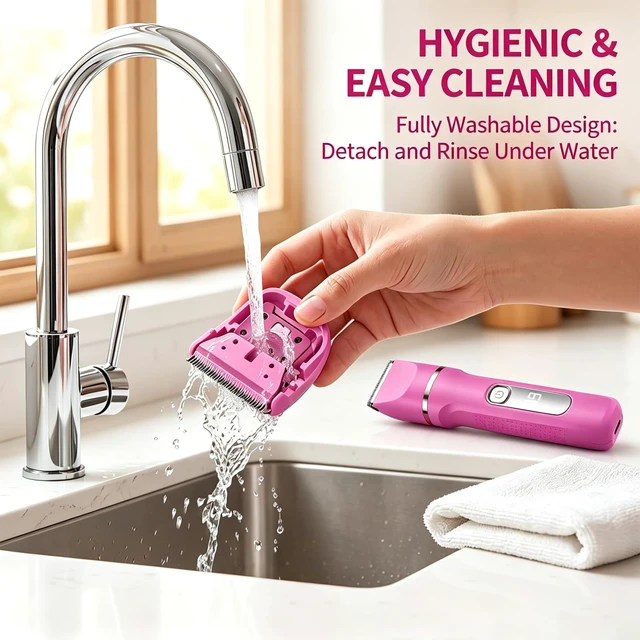 Alt view image 5 of 7 - Bikini Trimmer for Women,Electric Shaver for Women, IPX7 Waterproof Razor Shaver,Women's Electric Razor,Intimate Shaver for Women,with 5 Blades,Charging Cable,Recharge DockRose Pink