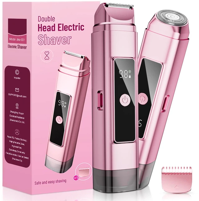 Main image of Bikini Trimmer for Women: Electric Razor & Shaver with Dual Heads for Body Pubic Hair, IPX7 Waterproof with LED Display - Rechargeable Lady Trimmer for Bikini Underarm Body Leg Face