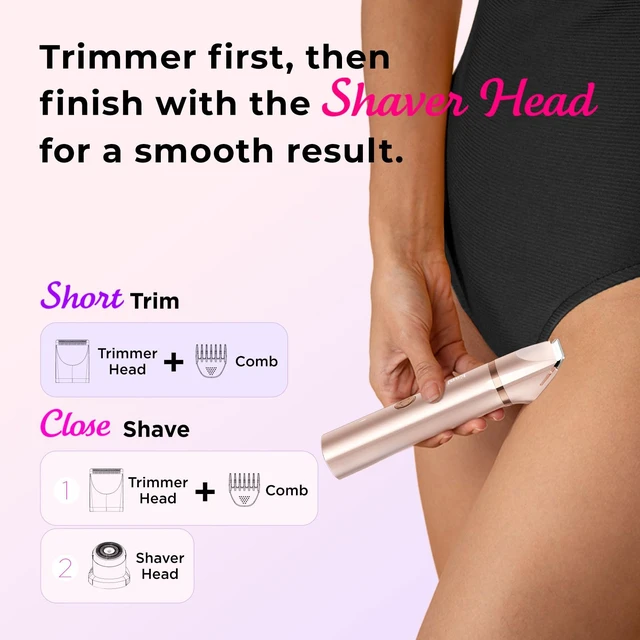 Alt view image 5 of 7 - Bikini Trimmer for Women Pubic Hair: 2 in 1 Electric Razors for Women - Rechargeable Electric Shaver - IPX7 Waterproof Bikini Shaver for Travel & Shower Use in Summer (Rose Gold)