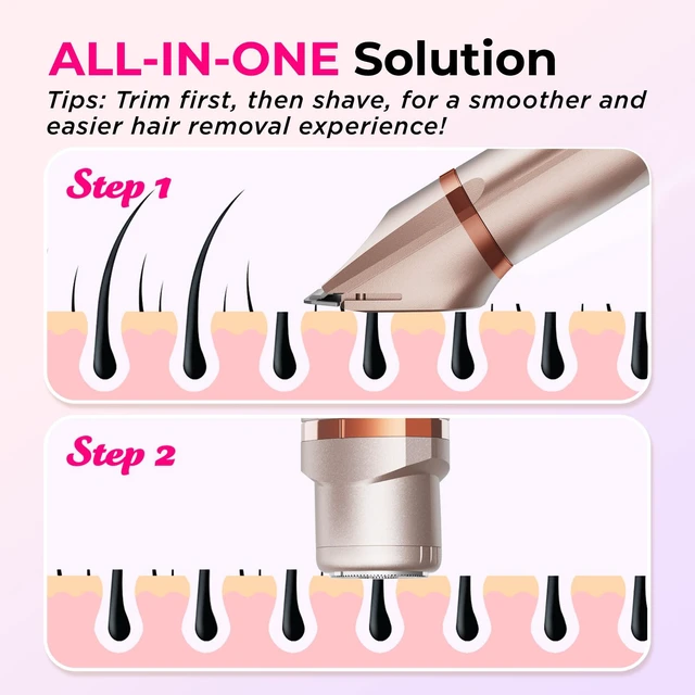 Alt view image 4 of 7 - Bikini Trimmer for Women Pubic Hair: 2 in 1 Electric Razors for Women - Rechargeable Electric Shaver - IPX7 Waterproof Bikini Shaver for Travel & Shower Use in Summer (Rose Gold)