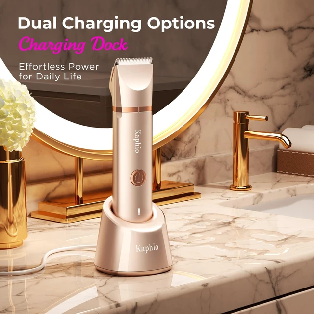 Alt view image 6 of 7 - Bikini Trimmer for Women Pubic Hair: 2 in 1 Electric Razors for Women - Rechargeable Electric Shaver - IPX7 Waterproof Bikini Shaver for Travel & Shower Use in Summer (Rose Gold)