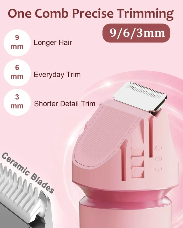 Alt view image 2 of 7 - 5-in-1 Electric Bikini Trimmer for Women Wet & Dry Groomer for Face Body | Adjustable 3/6/9mm Body Shaver & Rechargeable Facial Razor Ceramic Blades for Armpit Legs Nose Ear Pubic Hair IPX6 Waterproof
