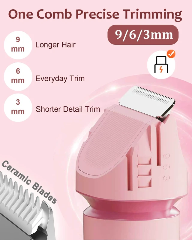 Alt view image 4 of 7 - Bikini Trimmer for Women Ceramic Blade 2-in-1 Facial Shaver IPX6 Waterproof | Rechargeable Dual Heads Body Grooming Razor for Face Peach Fuzz Underarms Legs 3/6/9mm Adjustable Length with Travel Lock