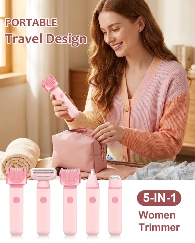 Alt view image 6 of 7 - 5-in-1 Electric Bikini Trimmer for Women Wet & Dry Groomer for Face Body | Adjustable 3/6/9mm Body Shaver & Rechargeable Facial Razor Ceramic Blades for Armpit Legs Nose Ear Pubic Hair IPX6 Waterproof