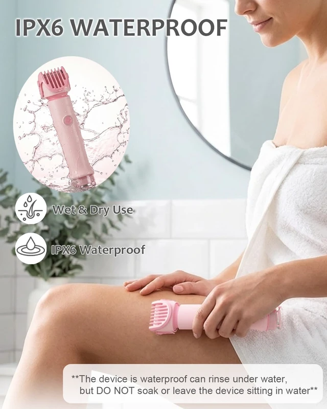 Alt view image 6 of 7 - Bikini Trimmer for Women Ceramic Blade 2-in-1 Facial Shaver IPX6 Waterproof | Rechargeable Dual Heads Body Grooming Razor for Face Peach Fuzz Underarms Legs 3/6/9mm Adjustable Length with Travel Lock