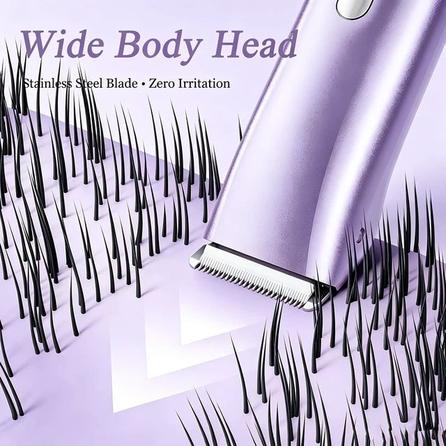 Alt view image 2 of 7 - Bikini Trimmer for Women IPX7 Waterproof Dual-Head Body Razor,Purple | Dual-head design for face & body, IPX7 waterproof for wet/dry use, hypoallergenic blades, rechargeable with long-lasting