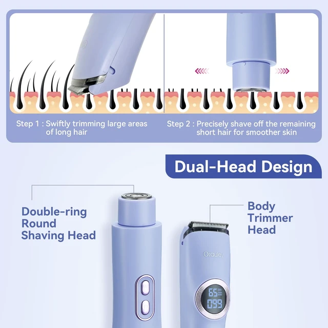 Alt view image 2 of 7 - Bikini Trimmer for Women Dual Head Electric Razors for Women | Built-in LED Light, IPX7 Waterproof, Painless Bikini Shaver, for Face Underarm Bikini Areas, Elegant Purple