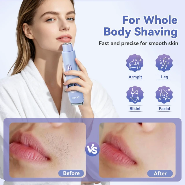 Alt view image 6 of 7 - Bikini Trimmer for Women Dual Head Electric Razors for Women | Built-in LED Light, IPX7 Waterproof, Painless Bikini Shaver, for Face Underarm Bikini Areas, Elegant Purple