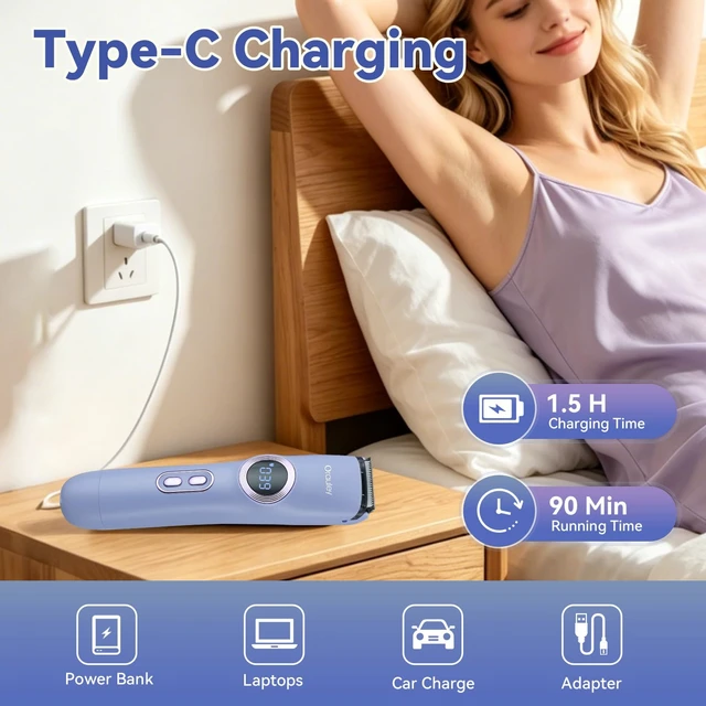 Alt view image 7 of 7 - Bikini Trimmer for Women Dual Head Electric Razors for Women | Built-in LED Light, IPX7 Waterproof, Painless Bikini Shaver, for Face Underarm Bikini Areas, Elegant Purple