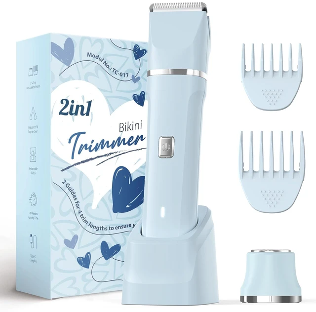 Main image of 2-in-1 Bikini Trimmer for Women, Travel Razors, Beach Essentials | IPX7 Waterproof, Rechargeable, Ceramic Blades, Face Shaver and Body Hair Trimmer for Bikini Line, Pubic Hair, Legs, Underarms