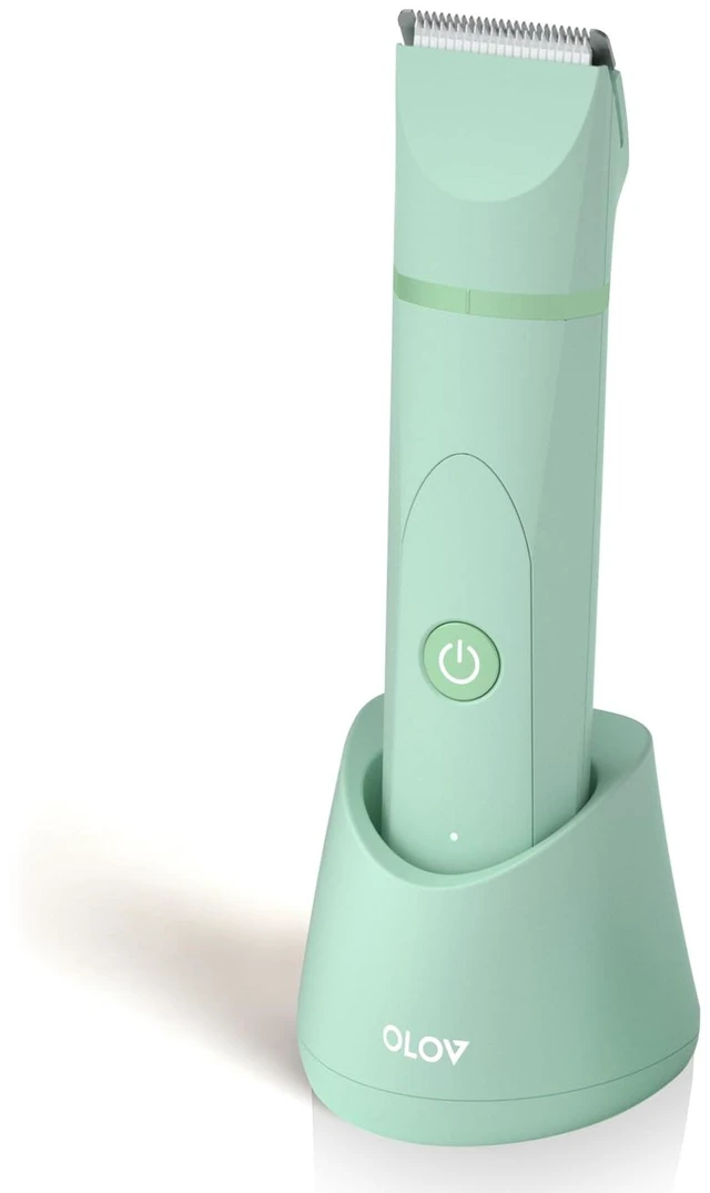 Main image of Electric Body Hair Trimmer - Groin Trimmer for Men - Bikini Trimmer Women - Wet/Dry Shaver Groomer, Replaceable Ceramic Blade Heads, USB Recharge Dock, Waterproof Hygiene Razor, Green