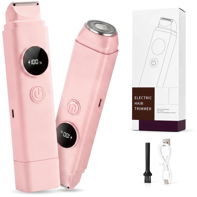 Main image of 2-in-1 Waterproof Bikini Trimmer for Women, Electric Razors for Women, Pink | Bikini Trimmer Stainless Steel Dual Head, Waterproof Wet/Dry, USB Rechargeable Bikini Shaver, Cordless & Easy Clean