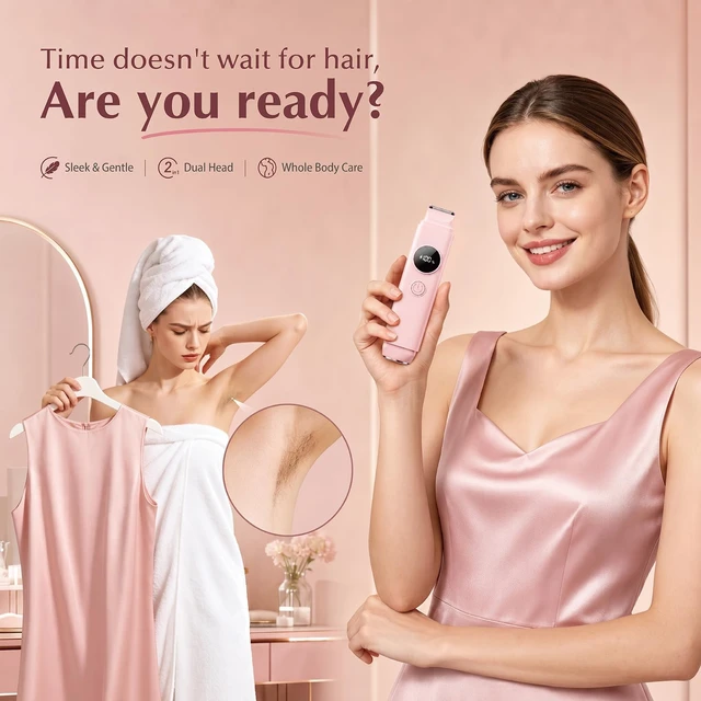 Alt view image 2 of 7 - 2-in-1 Waterproof Bikini Trimmer for Women, Electric Razors for Women, Pink | Bikini Trimmer Stainless Steel Dual Head, Waterproof Wet/Dry, USB Rechargeable Bikini Shaver, Cordless & Easy Clean