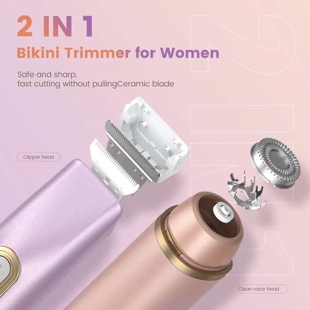 Alt view image 2 of 7 - 2-in-1 Dual Head Bikini Trimmer for Women, Electric Razor | Dual Head Design, Electric Razor, Women's Grooming, Portable Trimmer, 2-in-1 Function