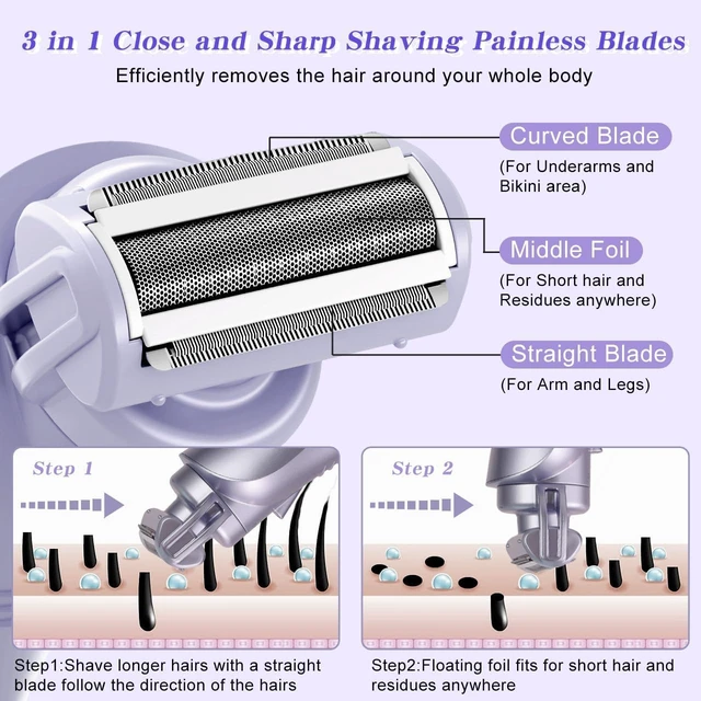 Alt view image 3 of 7 - Women's Electric Shaver Bikini Trimmer Hair Trimmer for Women LED Display Electric Razor for Legs Bikini Underarm Public Hairs Led Display IPX7 Waterproof Gift for Women (Purple)