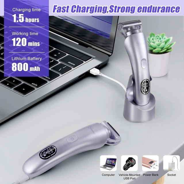 Alt view image 5 of 7 - Women's Electric Shaver Bikini Trimmer Hair Trimmer for Women LED Display Electric Razor for Legs Bikini Underarm Public Hairs Led Display IPX7 Waterproof Gift for Women (Purple)