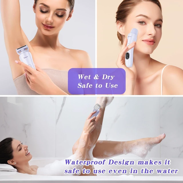 Alt view image 6 of 7 - Women's Electric Shaver Bikini Trimmer Hair Trimmer for Women LED Display Electric Razor for Legs Bikini Underarm Public Hairs Led Display IPX7 Waterproof Gift for Women (Purple)