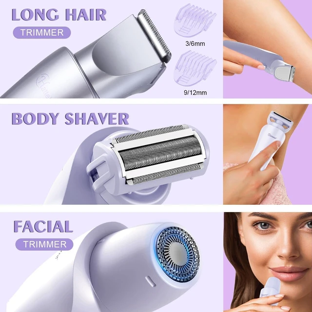 Alt view image 2 of 7 - Women's Electric Shaver Bikini Trimmer Hair Trimmer for Women LED Display Electric Razor for Legs Bikini Underarm Public Hairs Led Display IPX7 Waterproof Gift for Women (Purple)