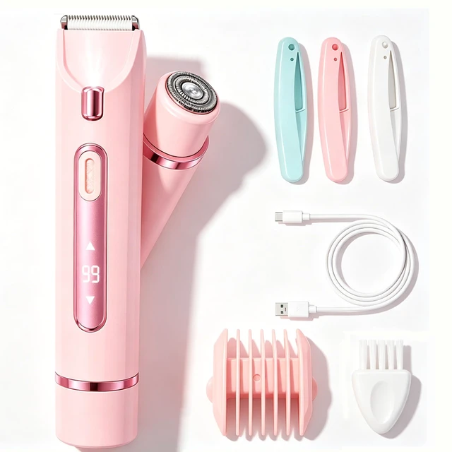 Main image of 2-in-1 Bikini Trimmer for Women, Electric Razor with for Sensitive Skin | 2-in-1 Body Grooming Set with 3 Eyebrow Trimmer, Suitable for Underarms, Pubic Hair, Legs, Arms and Face