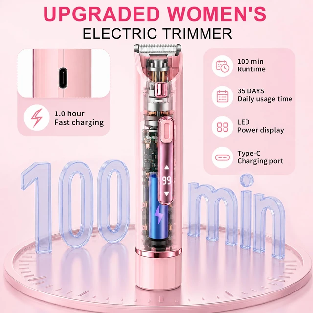 Alt view image 4 of 7 - 2-in-1 Bikini Trimmer for Women, Electric Razor with for Sensitive Skin | 2-in-1 Body Grooming Set with 3 Eyebrow Trimmer, Suitable for Underarms, Pubic Hair, Legs, Arms and Face