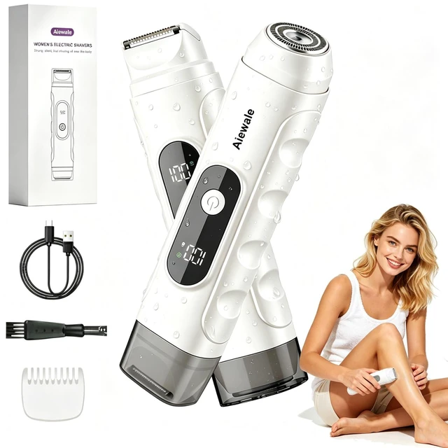 Main image of Bikini Trimmer for Women 2in1 Dual Head Waterproof & Painless Electric Razors for Pubic Hair, Face,Legs, Underarms Portable Cordless Shaver with Fast Charging,Self Care Gifts for Women (White)