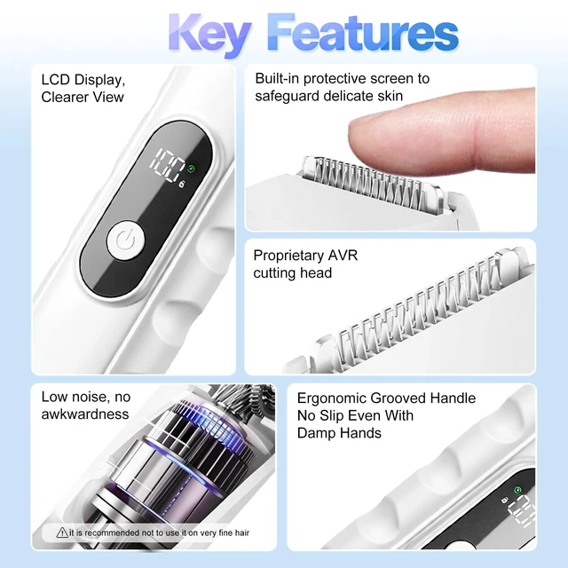 Alt view image 5 of 7 - Bikini Trimmer for Women 2in1 Dual Head Waterproof & Painless Electric Razors for Pubic Hair, Face,Legs, Underarms Portable Cordless Shaver with Fast Charging,Self Care Gifts for Women (White)