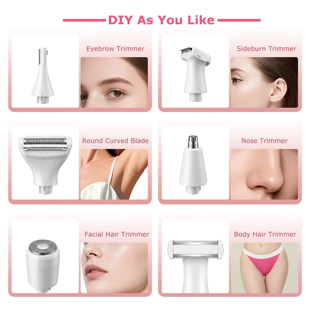 Alt view image 2 of 7 - 3523 6 in 1 Bikini Trimmer for Women IPX4 Waterproof Razors for Women | Foil Shaver Hair Trimmer Epilator for Face, Bikini Line Area, Body, Leg, Underarm, Nose, Ear, Eyebrow, Sideburn