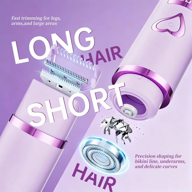 Alt view image 2 of 7 - Bikini Trimmer for Women IPX7 Waterproof, Electric Razors,Purple | 2-in-1 body head with hypoallergenic blades,IPX7 waterproof for wet/dry use, and cordless fast USB charging