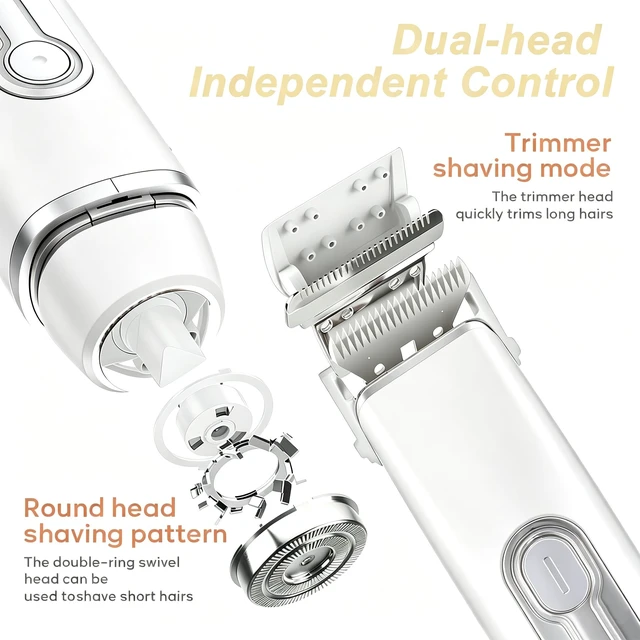 Alt view image 3 of 7 - Bikini Trimmer for Women Waterproof Dual-Head Electric Razors | Dual-head design for painless face & body grooming, waterproof wet/dry use, hypoallergenic,rechargeable with USB charging.