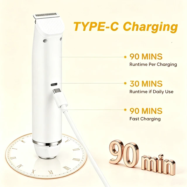Alt view image 4 of 7 - Bikini Trimmer for Women Waterproof Dual-Head Electric Razors | Dual-head design for painless face & body grooming, waterproof wet/dry use, hypoallergenic,rechargeable with USB charging.