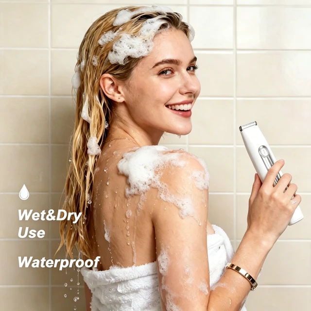 Alt view image 5 of 7 - Bikini Trimmer for Women Waterproof Dual-Head Electric Razors | Dual-head design for painless face & body grooming, waterproof wet/dry use, hypoallergenic,rechargeable with USB charging.