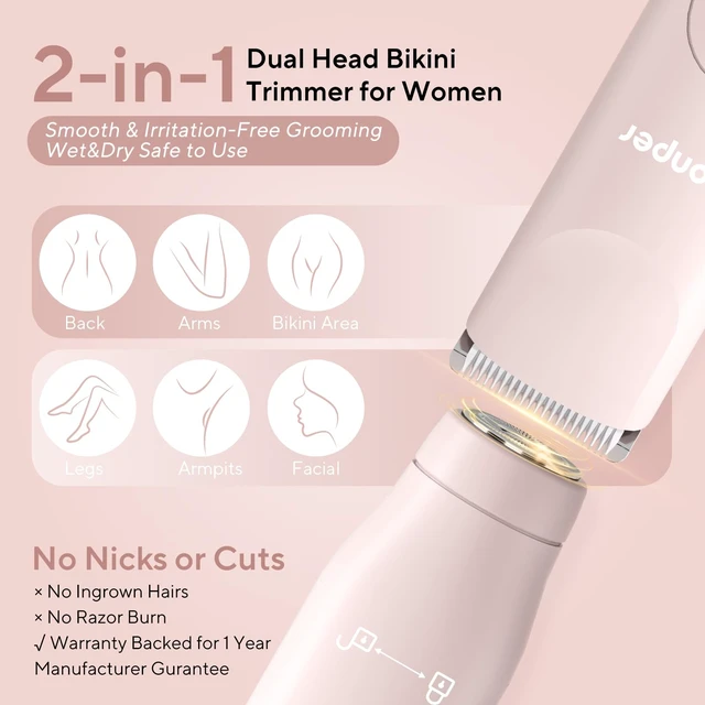 Alt view image 2 of 7 - Electric Razor for Women, 2-in-1 Bikini Trimmer, Hypoallergenic Foil | IPX7 Electric Razor for Women Lady Shaver Pubic Hair Trimmer Private Area Shaver Wet Dry Rechargeable & Cordless