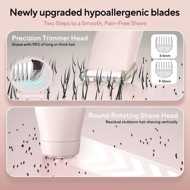 Alt view image 3 of 7 - Electric Razor for Women, 2-in-1 Bikini Trimmer, Hypoallergenic Foil | IPX7 Electric Razor for Women Lady Shaver Pubic Hair Trimmer Private Area Shaver Wet Dry Rechargeable & Cordless