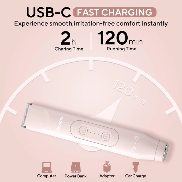 Alt view image 6 of 7 - Electric Razor for Women, 2-in-1 Bikini Trimmer, Hypoallergenic Foil | IPX7 Electric Razor for Women Lady Shaver Pubic Hair Trimmer Private Area Shaver Wet Dry Rechargeable & Cordless