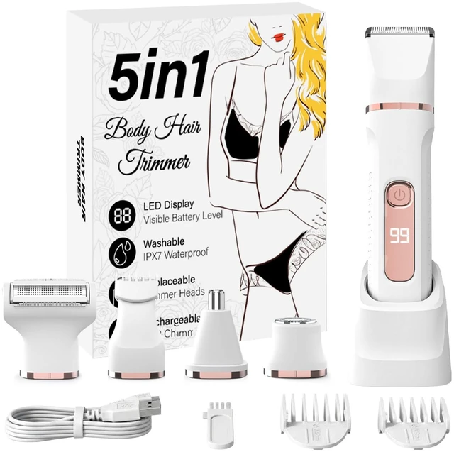 Main image of Bikini Trimmer for Women,Electric Shaver for Women, IPX7 Waterproof Razor Shaver,Women's Electric Razor,Intimate Shaver for Women,with 5 Blades,USB-C Rechargeable,Recharge DockWhite