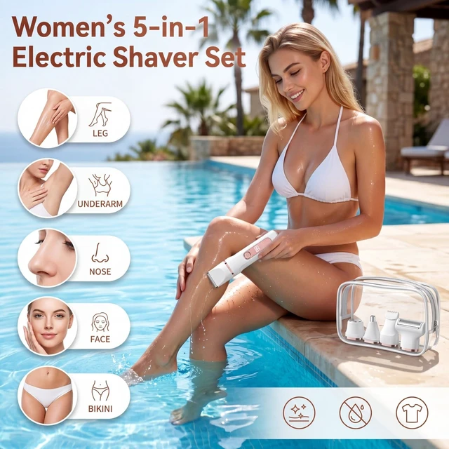 Alt view image 2 of 7 - Bikini Trimmer for Women,Electric Shaver for Women, IPX7 Waterproof Razor Shaver,Women's Electric Razor,Intimate Shaver for Women,with 5 Blades,USB-C Rechargeable,Recharge DockWhite