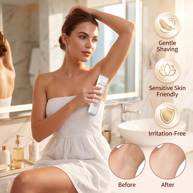 Alt view image 4 of 7 - Bikini Trimmer for Women,Electric Shaver for Women, IPX7 Waterproof Razor Shaver,Women's Electric Razor,Intimate Shaver for Women,with 5 Blades,USB-C Rechargeable,Recharge DockWhite