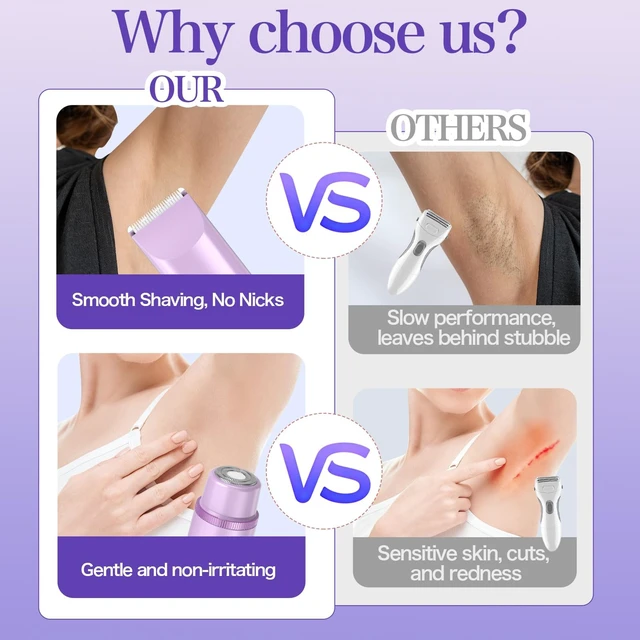 Alt view image 3 of 7 - Bikini Trimmer for Women 2in1 High Power Epilators Hair Removal Waterproof Electric Razors Women's Electric Razor Pubic Hair Trimmer Shaver for Women for Ladies PubicFace UnderarmsLegs(Purple)