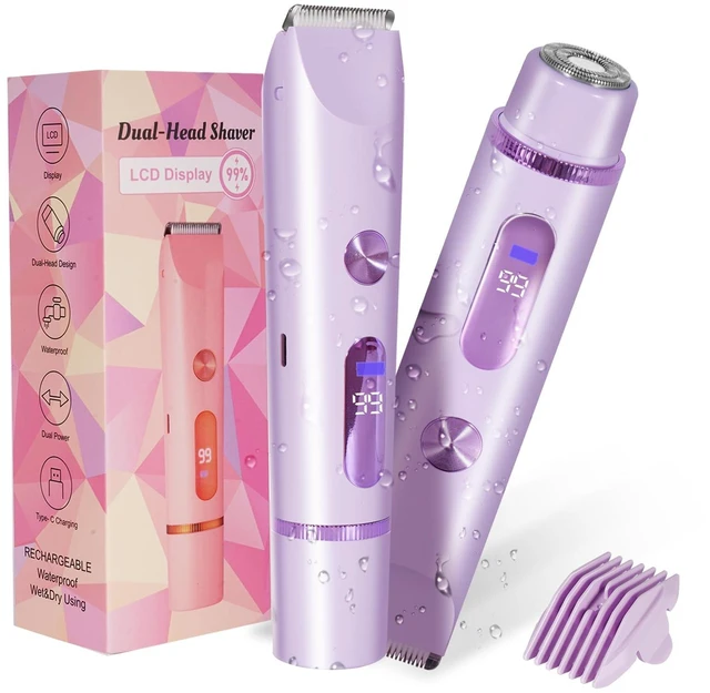 Main image of Bikini Trimmer for Women 2in1 High Power Epilators Hair Removal Waterproof Electric Razors Women's Electric Razor Pubic Hair Trimmer Shaver for Women for Ladies PubicFace UnderarmsLegs(Purple)