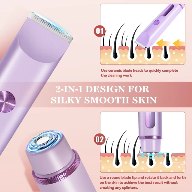Alt view image 5 of 7 - Bikini Trimmer for Women 2in1 High Power Epilators Hair Removal Waterproof Electric Razors Women's Electric Razor Pubic Hair Trimmer Shaver for Women for Ladies PubicFace UnderarmsLegs(Purple)