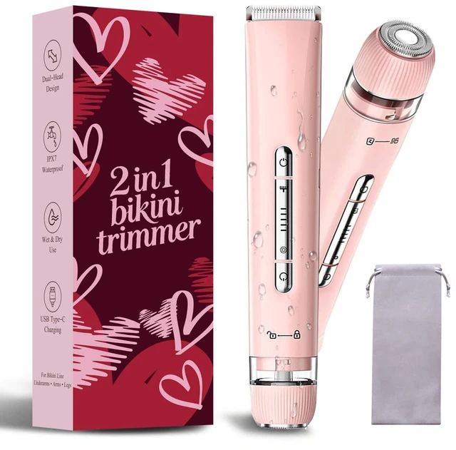 Main image of Bikini Trimmer for Women 2-in-1 Waterproof Electric Shaver,Blush Pink | Dual-head design for face & body, wet/dry use, painless shaving, and cordless build for smooth, silky results anywhere