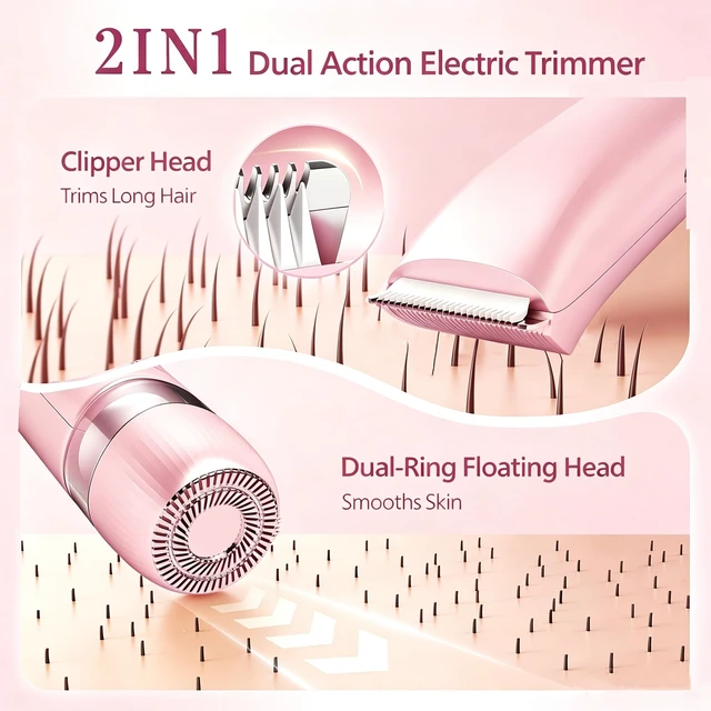 Alt view image 4 of 7 - Bikini Trimmer for Women 2-in-1 Waterproof Electric Shaver,Blush Pink | Dual-head design for face & body, wet/dry use, painless shaving, and cordless build for smooth, silky results anywhere