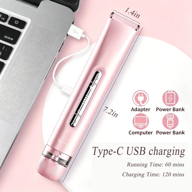 Alt view image 6 of 7 - Bikini Trimmer for Women 2-in-1 Waterproof Electric Shaver,Blush Pink | Dual-head design for face & body, wet/dry use, painless shaving, and cordless build for smooth, silky results anywhere