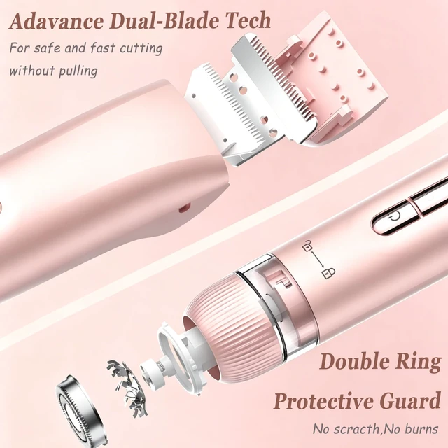 Alt view image 5 of 7 - Bikini Trimmer for Women 2-in-1 Waterproof Electric Shaver,Blush Pink | Dual-head design for face & body, wet/dry use, painless shaving, and cordless build for smooth, silky results anywhere