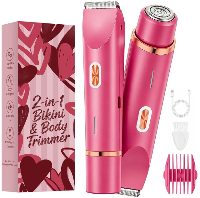 Main image of Bikini Trimmer for Women 2-in-1 Waterproof Electric Shaver,Raspberry Pink | Dual-head design for face & body, wet/dry use, painless shaving, and cordless build for smooth, silky results anywhere