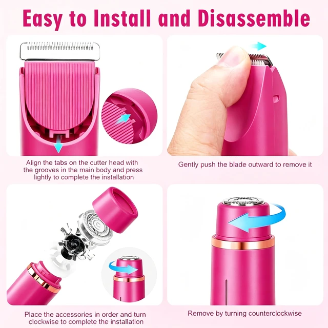 Alt view image 4 of 7 - Bikini Trimmer for Women 2-in-1 Waterproof Electric Shaver,Raspberry Pink | Dual-head design for face & body, wet/dry use, painless shaving, and cordless build for smooth, silky results anywhere