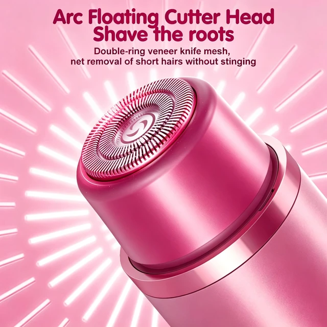 Alt view image 5 of 7 - Bikini Trimmer for Women 2-in-1 Waterproof Electric Shaver,Raspberry Pink | Dual-head design for face & body, wet/dry use, painless shaving, and cordless build for smooth, silky results anywhere